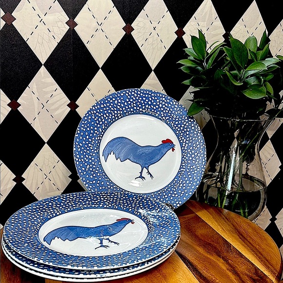 Vintage Chanticleer Set of 4 by Alice Cotterell – Blue Rooster Dinner Plates - Picture 8 of 11